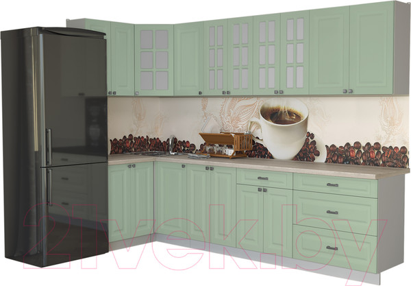 Изображение товара Кухонный гарнитур Интерлиния Мила Деко 1.2x3.0 (мята/травертин серый)