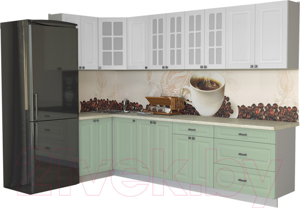 Изображение товара Кухонный гарнитур Интерлиния Мила Деко 1.2x3.0 (мята/белый/опал светлый)