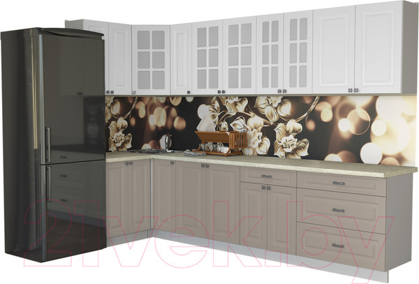 Изображение товара Кухонный гарнитур Интерлиния Мила Деко 1.2x3.1 (белый/луна/травертин серый)