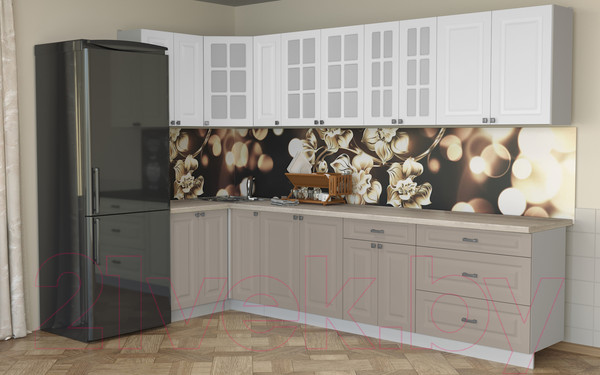 Изображение товара Кухонный гарнитур Интерлиния Мила Деко 1.2x3.1 (белый/луна/травертин серый)