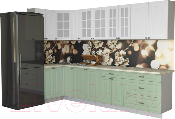 Изображение товара Кухонный гарнитур Интерлиния Мила Деко 1.2x3.1 (мята/белый/опал светлый)
