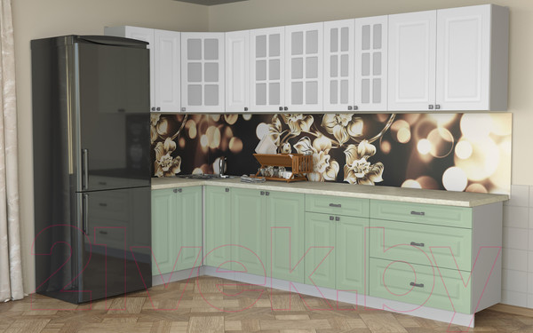Изображение товара Кухонный гарнитур Интерлиния Мила Деко 1.2x3.1 (мята/белый/опал светлый)