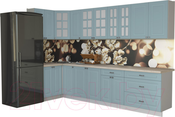 Изображение товара Кухонный гарнитур Интерлиния Мила Деко 1.2x3.2 (океан/травертин серый)