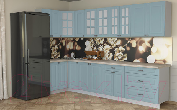 Изображение товара Кухонный гарнитур Интерлиния Мила Деко 1.2x3.2 (океан/травертин серый)