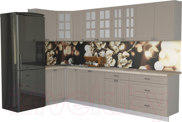 Изображение товара Кухонный гарнитур Интерлиния Мила Деко 1.2x3.2 (луна/травертин серый)
