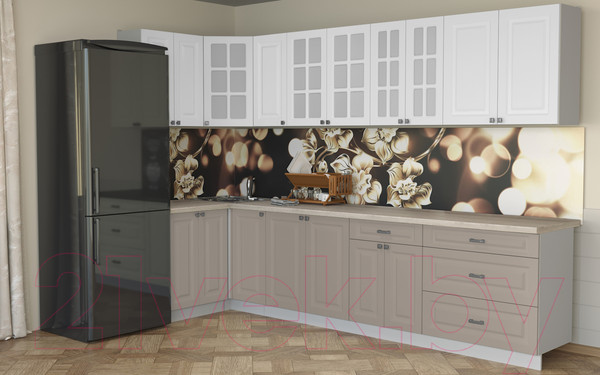 Изображение товара Кухонный гарнитур Интерлиния Мила Деко 1.2x3.2 (белый/луна/травертин серый)