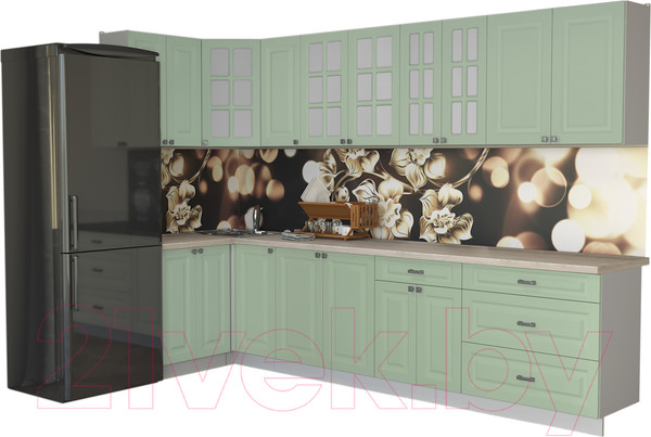 Изображение товара Кухонный гарнитур Интерлиния Мила Деко 1.2x3.2 (мята/травертин серый)