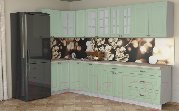 Изображение товара Кухонный гарнитур Интерлиния Мила Деко 1.2x3.2 (мята/травертин серый)