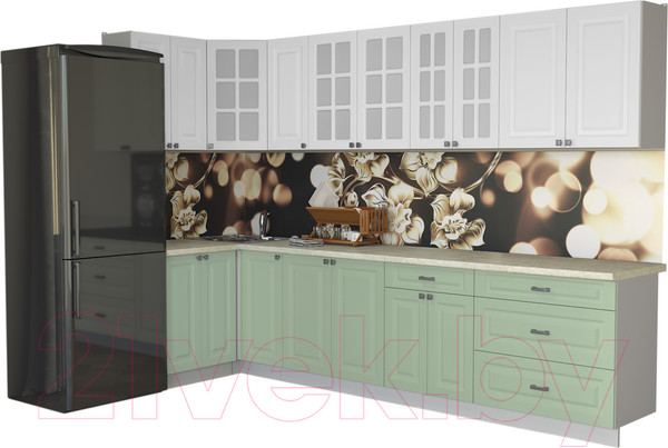 Изображение товара Кухонный гарнитур Интерлиния Мила Деко 1.2x3.2 (мята/белый/опал светлый)