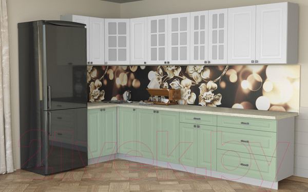 Изображение товара Кухонный гарнитур Интерлиния Мила Деко 1.2x3.2 (мята/белый/опал светлый)