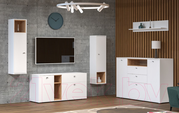 Изображение товара Тумба Mobi Бэль 10.91 (белый премиум/дуб золотой Craft)