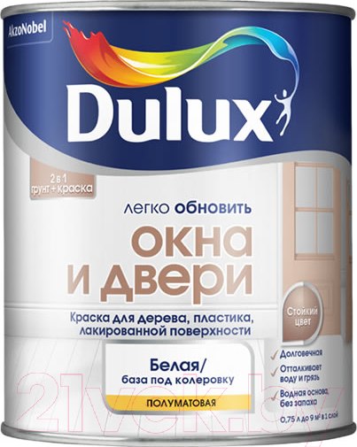 Изображение товара Краска Dulux Окна и Двери (750мл, белый полуматовый)