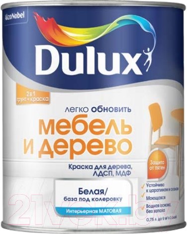 Изображение товара Краска Dulux Мебель и Дерево (750мл, белый матовый)