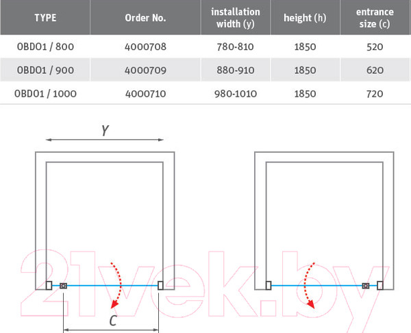Изображение товара Душевая дверь Roth Project Sol OBDO1/90 (хром/прозрачное стекло)