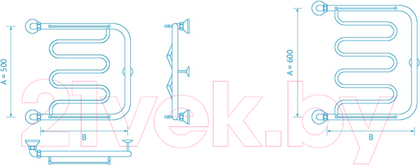 Изображение товара Полотенцесушитель водяной Маргроид Вид 27 50x60 (с полкой)