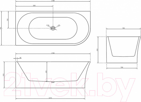 Изображение товара Ванна акриловая Abber AB9257-1.7L