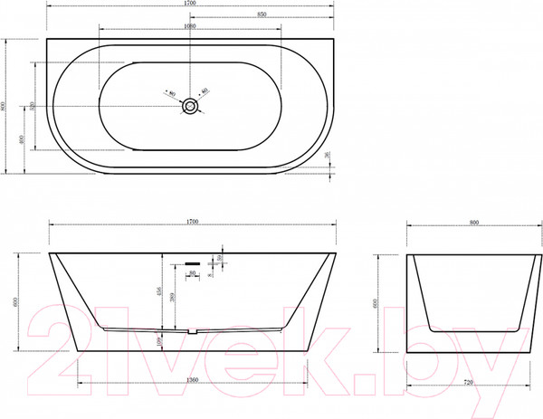 Изображение товара Ванна акриловая Abber AB9216-1.7R