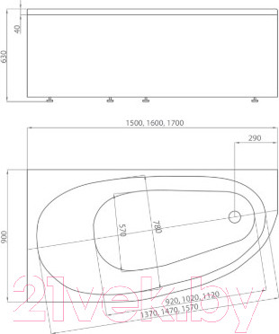 Изображение товара Ванна акриловая Aquatek Дива 170x90 R (с каркасом)