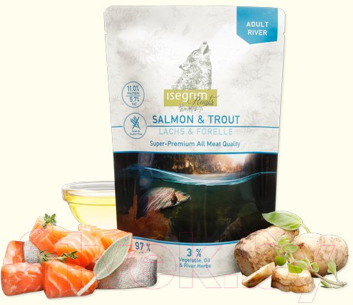 Изображение товара Влажный корм для собак Isegrim Roots Adult River Salmon & Trout / 95751 (410г)