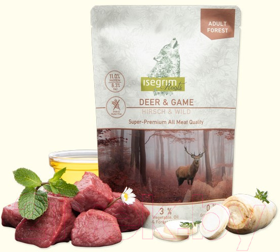 Изображение товара Влажный корм для собак Isegrim Roots Adult Forest Deer & Game / 95754 (410г)