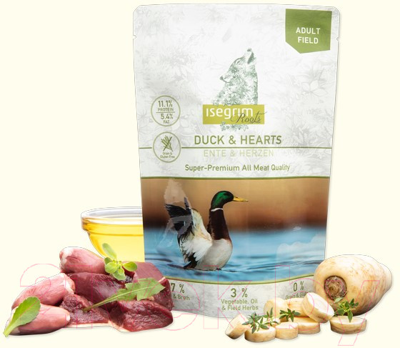 Изображение товара Влажный корм для собак Isegrim Roots Adult Field Duck & Hearts / 95756 (410г)