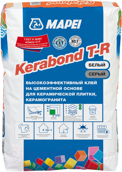 Изображение товара Клей для плитки Mapei Kerabond T-R (25кг, белый)
