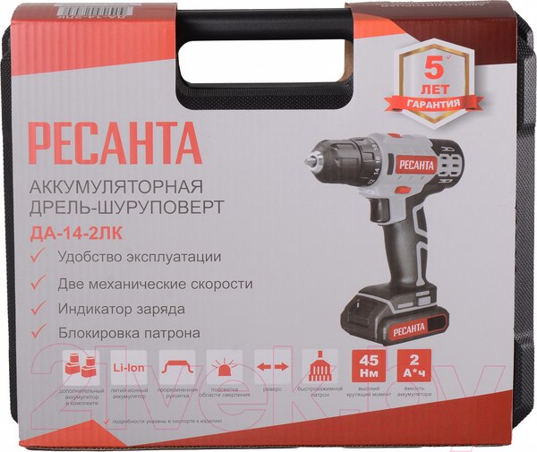 Изображение товара Аккумуляторная дрель-шуруповерт Ресанта ДА-14-2ЛК (75/14/4)