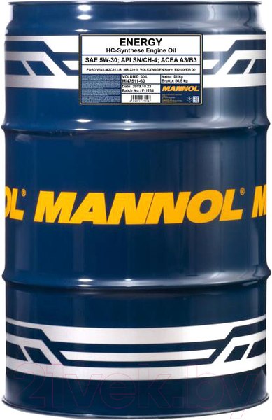 Изображение товара Моторное масло Mannol Energy 5W30 SN/CH-4 A3/B4 / MN7511-60 (60л)