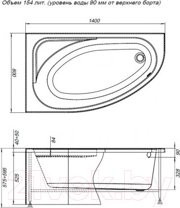 Изображение товара Ванна акриловая Aquanet Mia 140x80 L