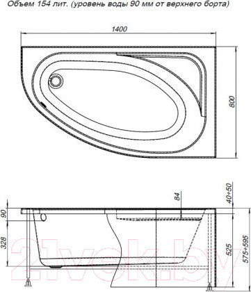Изображение товара Ванна акриловая Aquanet Mia 140x80 R