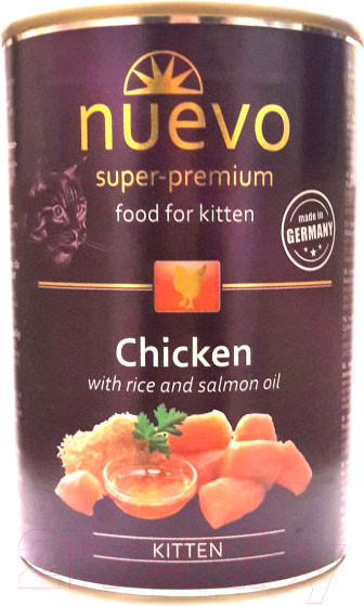 Изображение товара Влажный корм для кошек Nuevo Kitten Chicken with Rice and Salmon Oil / 95114 (400г)