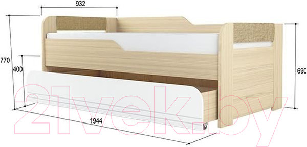 Изображение товара Двухъярусная выдвижная кровать Аквилон Стиль №900.1 (туя светлая/кофе с молоком)