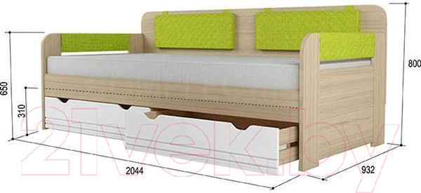 Изображение товара Кровать-тахта Аквилон Стиль №900.4 (туя светлая/лайм)