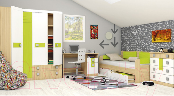 Изображение товара Кровать-тахта Аквилон Стиль №900.4 (туя светлая/лайм)