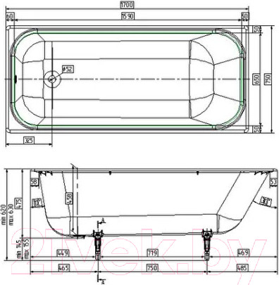 Изображение товара Ванна чугунная Wotte Старт 170х75 / БП-э000001104