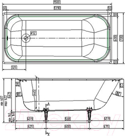 Изображение товара Ванна чугунная Wotte Старт УР 150х70 / БП-э000001102 (без ножек и ручек)