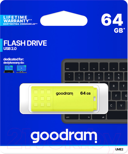 Изображение товара USB flash накопитель Goodram UME2 64GB Yellow (UME2-0640Y0R11)