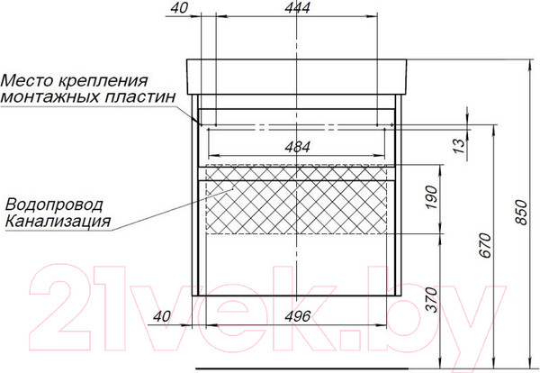 Изображение товара Тумба под умывальник Aquanet Nova Lite 60 / 249512 (с 2 ящиками)
