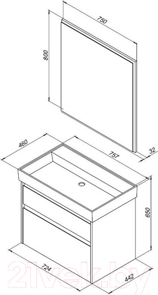Изображение товара Тумба под умывальник Aquanet Nova Lite 75 / 249515 (с 2 ящиками)