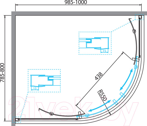 Изображение товара Душевой уголок BelBagno DUE-RH-2-100/80-C-Cr