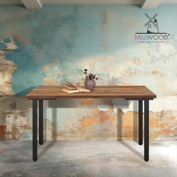 Изображение товара Обеденный стол Millwood Лофт Прага Л 120x70x75 (дуб табачный Craft/металл черный)