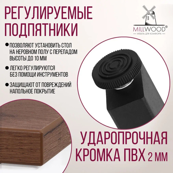 Изображение товара Обеденный стол Millwood Лофт Прага Л 120x70x75 (дуб табачный Craft/металл черный)