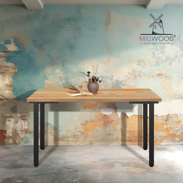 Изображение товара Обеденный стол Millwood Лофт Прага Л 130x80x75 (дуб золотой Craft/металл черный)