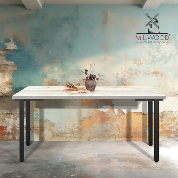 Изображение товара Обеденный стол Millwood Лофт Прага Л 160x80x75 (дуб белый Craft/металл черный)