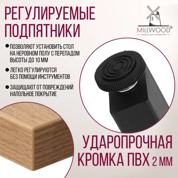 Изображение товара Обеденный стол Millwood Лофт Прага Л 160x80x75 (дуб золотой Craft/металл черный)