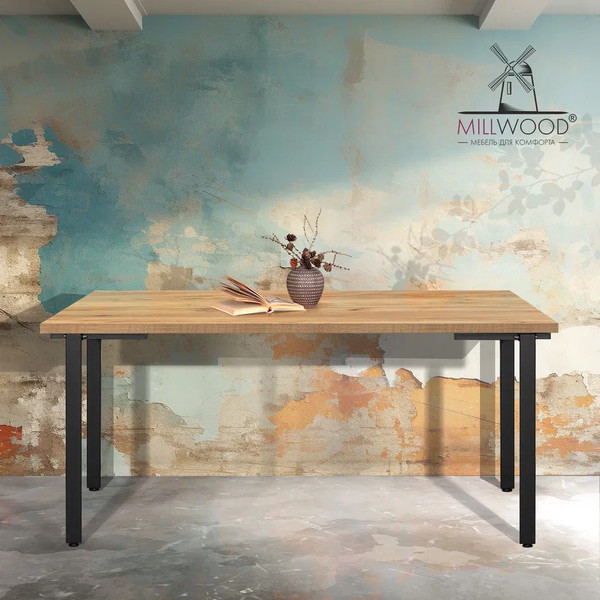 Изображение товара Обеденный стол Millwood Лофт Прага Л 160x80x75 (дуб золотой Craft/металл черный)