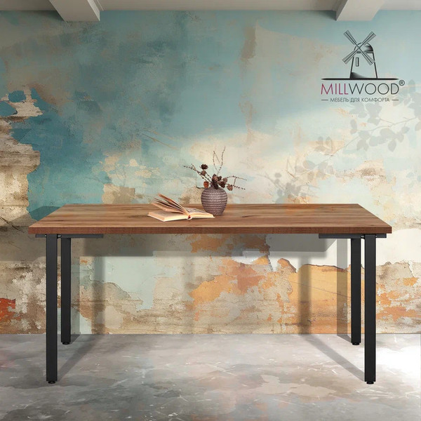 Изображение товара Обеденный стол Millwood Лофт Прага Л 160x80x75 (дуб табачный Craft/металл черный)