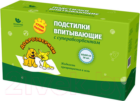 Изображение товара Одноразовая пеленка для животных Доброзверики С суперабсорбентом 60x60 / ДЗ6060С (30шт)