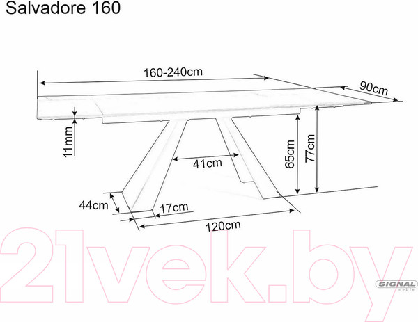 Изображение товара Обеденный стол Signal Salvadore 160 (черный матовый)