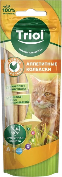 Изображение товара Лакомство для кошек Triol Аппетитные колбаски из курицы с треской / 20171004 (40г)